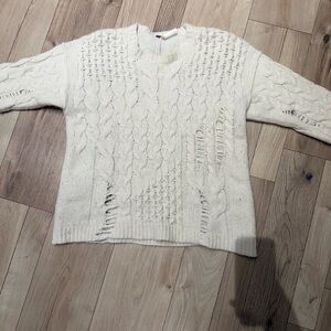 Women's Cream Distressed Sweater